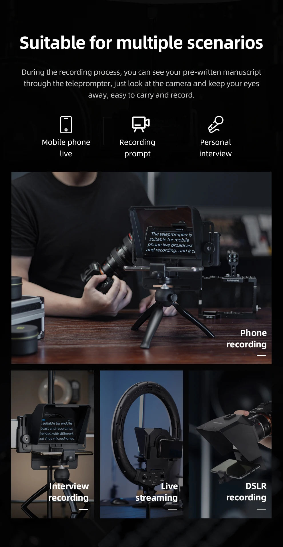 Ambitful Mini Teleprompter – Portable Phone & DSLR Recording Inscriber with Remote Control for Video