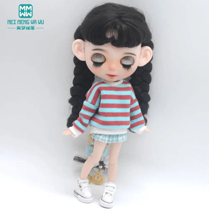Blythe Doll Clothes – Fashion Tops, Black & White Shirts with Jeans & Plaid Pants for Azone OB22/OB24 Dolls