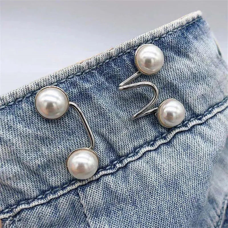 Adjustable Waist Buckle Brooch: Alloy Pins with Faux Pearl - Versatile Snap Button Detachable Jeans Accessory