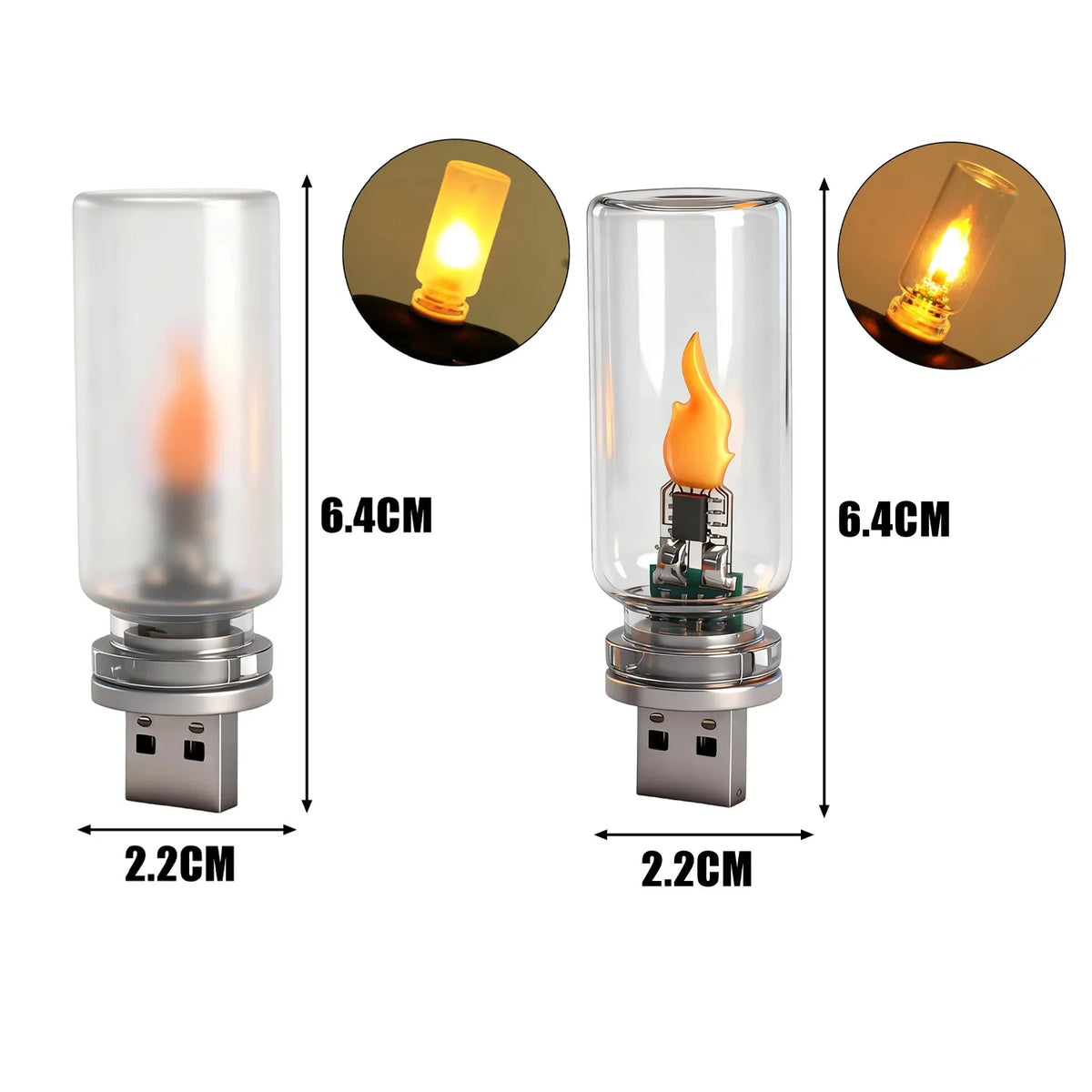 USB LED Flame Night Light - Flickering Dynamic Flame Lamp with Frosted Glass for Car Interior & Home Decor