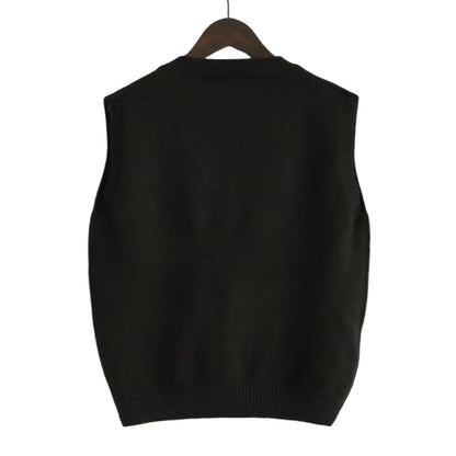 2025 Korean Fashion Women’s Sleeveless V-Neck Sweater Vest – Solid Color Knit Pullover Waistcoat