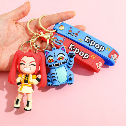 New KPOP Demon Hunters Keychain – Tiger PVC Figure, Cute Harajuku Style Key Ring for Kids & Fans