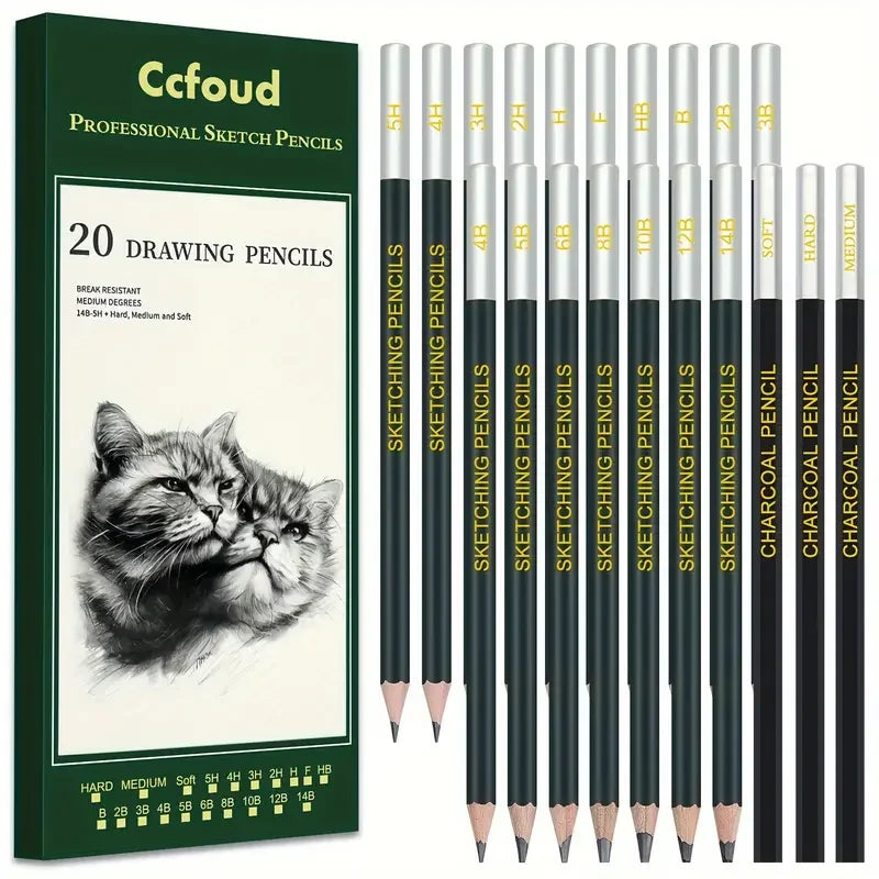 Drawing & Sketching Kit 20/54/58/70/144PCS – Portable Travel Case with Graphite, Charcoal, White Color Pencils & Blending Stump