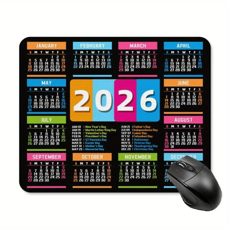 2026 Calendar Design Game Mouse Pad – Anti-Slip Rubber Mouse Mat for Home & Office, Black & White