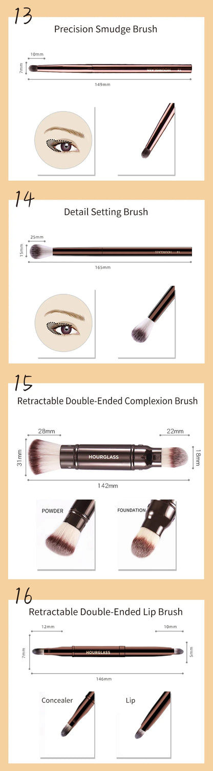 Hourglass Makeup Brushes Set – Powder, Foundation, Concealer, Blusher, Bronzer, Eyeshadow & Eyebrow Sculpting Brushes