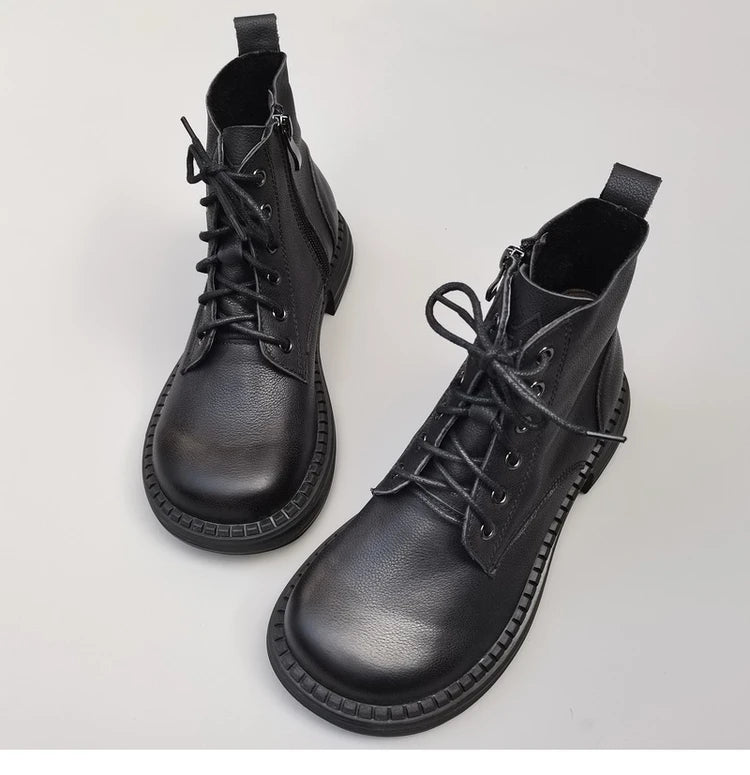 Careaymade 100% Genuine Leather Wide Casual Women’s Short Boots – Big Size, Handmade Men’s Wool Boots