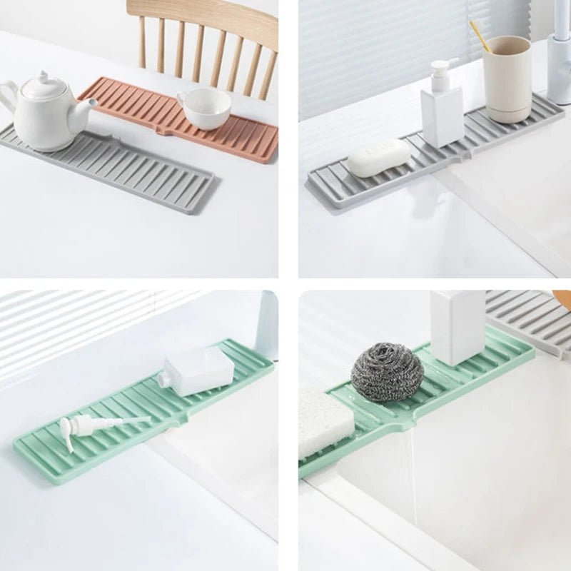 Kitchen Sink Splash Guard & Faucet Mat — Multipurpose Drip Catcher Tray for Dish Drying, Sponge & Kitchen Use