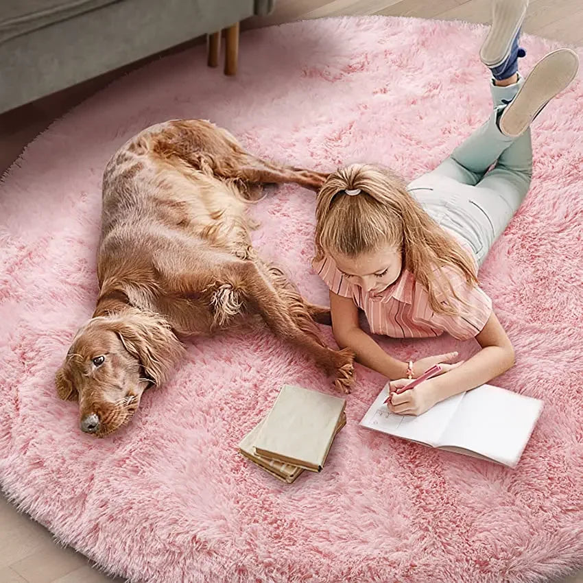 Super Soft Plush Round Rug - Fluffy Thick-Pile Carpet for Bedroom, Living Room, Kids Room & Salon Decor