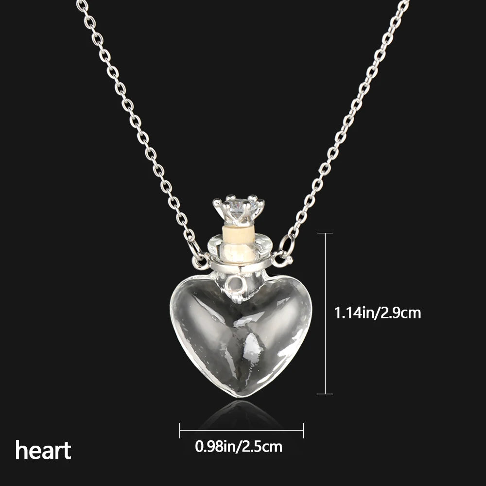 Openable Water Drop Heart Steel Chain Necklace – Essential Oil Pendant Glaze Vial Memorial Jewelry