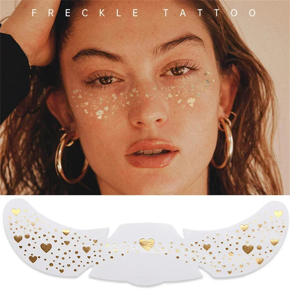 6pcs Hot Stamping Freckles Makeup Patches – Metallic Gold & Silver Temporary Tattoo Stickers for Face