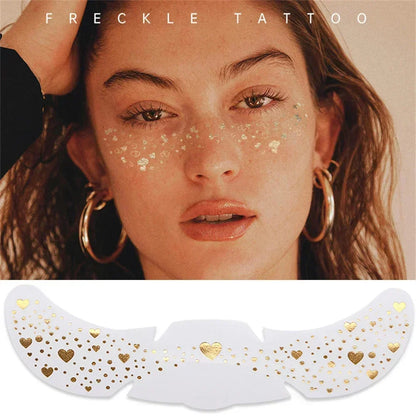 6pcs Hot Stamping Freckles Makeup Patches – Metallic Gold & Silver Temporary Tattoo Stickers for Face