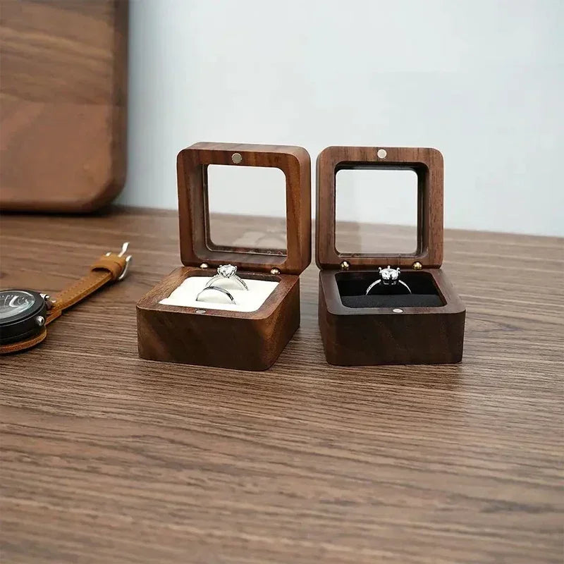 Personalized Walnut Wooden Ring Box - Custom Name Engagement & Wedding Anniversary Gift