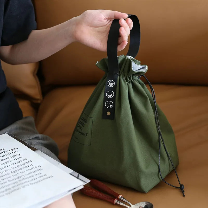 Canvas Lunch Bag – Portable Bento Box Handbag for Outdoor Picnic, School, and Food Storage, Fresh-Keeping Tote Accessory