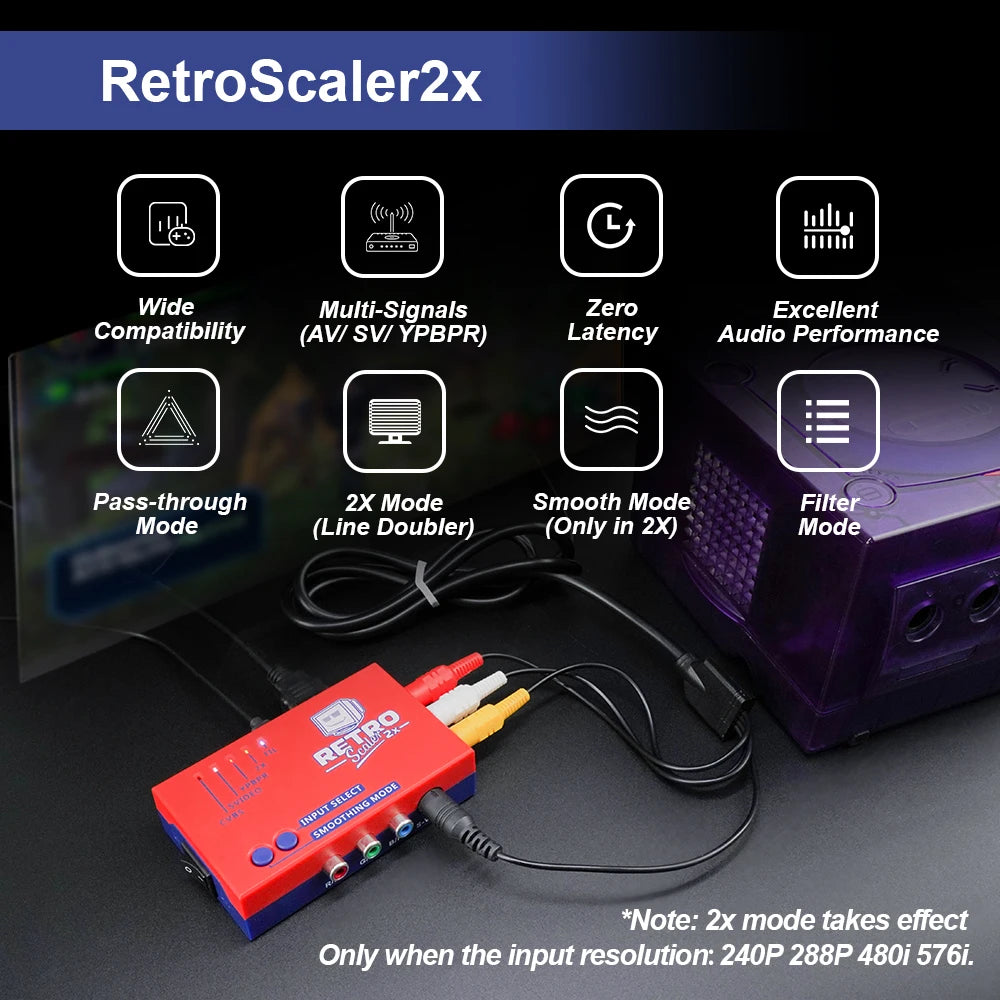 RetroScaler2x AV to HDMI Converter — Line-Doubler for Retro Game Consoles including PS2, N64, NES, Dreamcast, Saturn, MD1, MD2