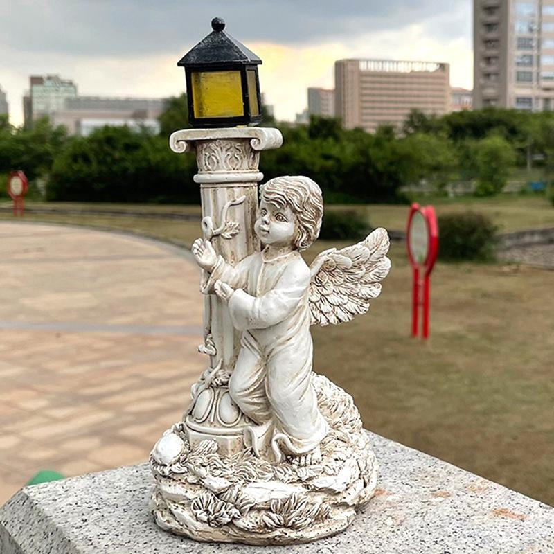 Solar Lamp Angel Sculpture – European Roman Column Resin Outdoor Garden & Courtyard Home Decoration