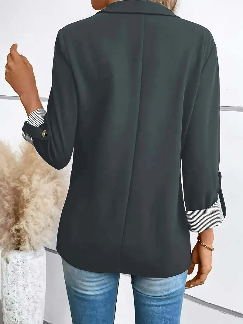 2025 Stylish Women's Casual Button-Up Suit Jacket – Slim Fit, Seven-Quarter Rolled Sleeves