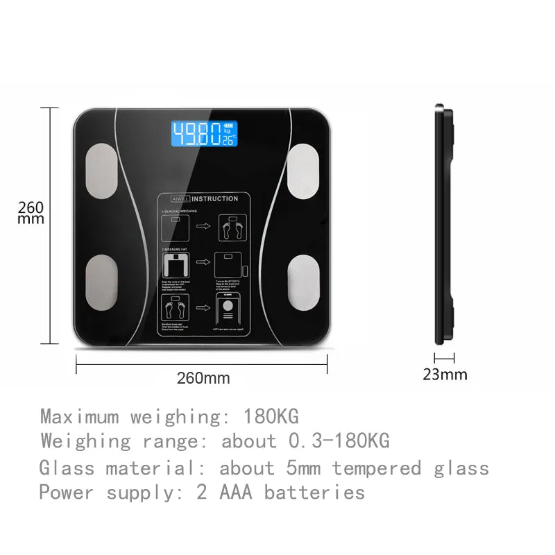 Smart Bluetooth Body Composition Scale: Wireless Digital Bathroom Weight Analyzer with Smartphone App