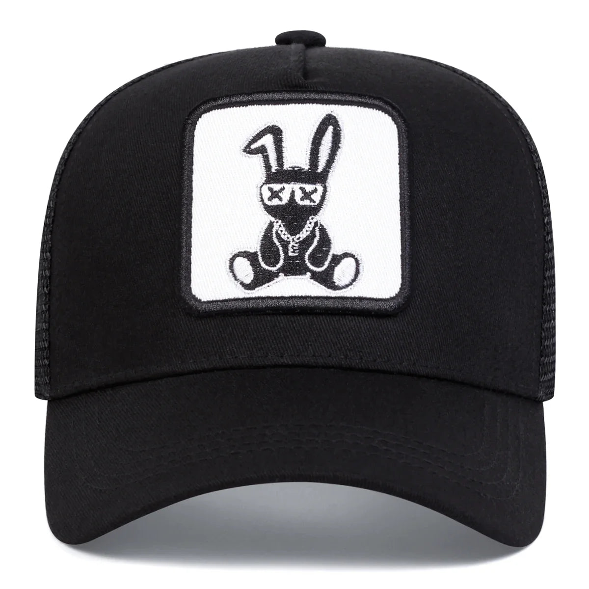 Cartoon Rabbit Embroidery Cap - Adjustable Mesh Baseball Hat with Sun Protection for Spring & Summer Outdoor Wear