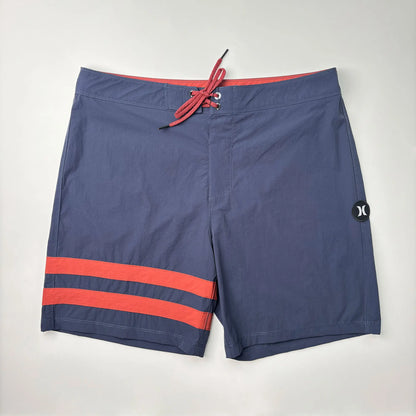 Men’s Two-Stripe Black Beach Shorts - Stretch Quick-Dry Bermuda Swim Trunks
