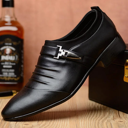 Men’s Classic White Dress Shoes - Casual Business Leather Point Toe Wedding Formal Shoes Size 46