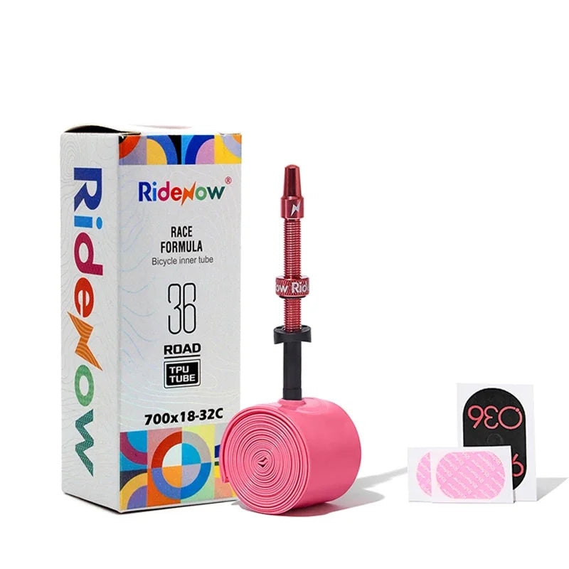 RideNow Metal Nozzle TPU Inner Tube – Removable Valve Cores, External Thread, 700C x 18-32C/32-47C Road Bike & Gravel Presta Valve