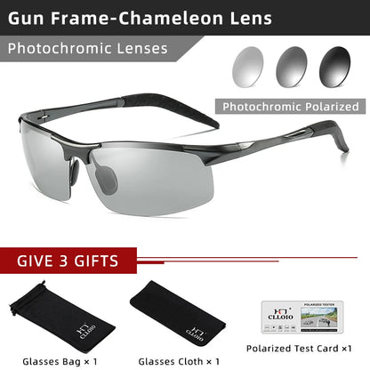 CLLOIO Aluminum Photochromic Sunglasses – Polarized Day & Night Chameleon Glasses for Men, Anti-Glare, UV Protection, Color Changing Sun Glasses