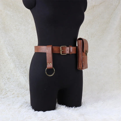 4PCS Medieval Cosplay Leather Belt Set – Copper Coin Waist Bag, Renaissance & Steam Role Playing Halloween Costume Accessories