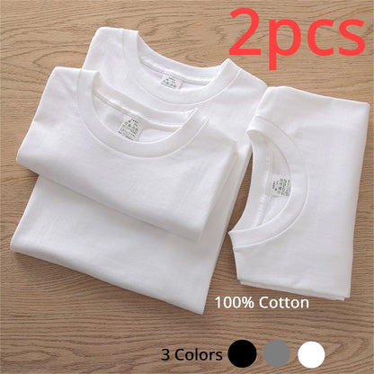 2-Pack Unisex 100% Cotton T-Shirts - Breathable Loose-Fit Short Sleeve Casual Tees