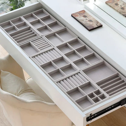Velvet Jewelry Organizer Tray – Ring, Bracelet & Necklace Storage Box Display Drawer Organizer for Jewelry Showcase & Storage