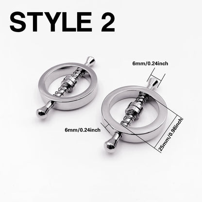 Adjustable Metal Nipple Clamps - Pair of Spring-Loaded Breast Clips for Adult BDSM and Sensory Play