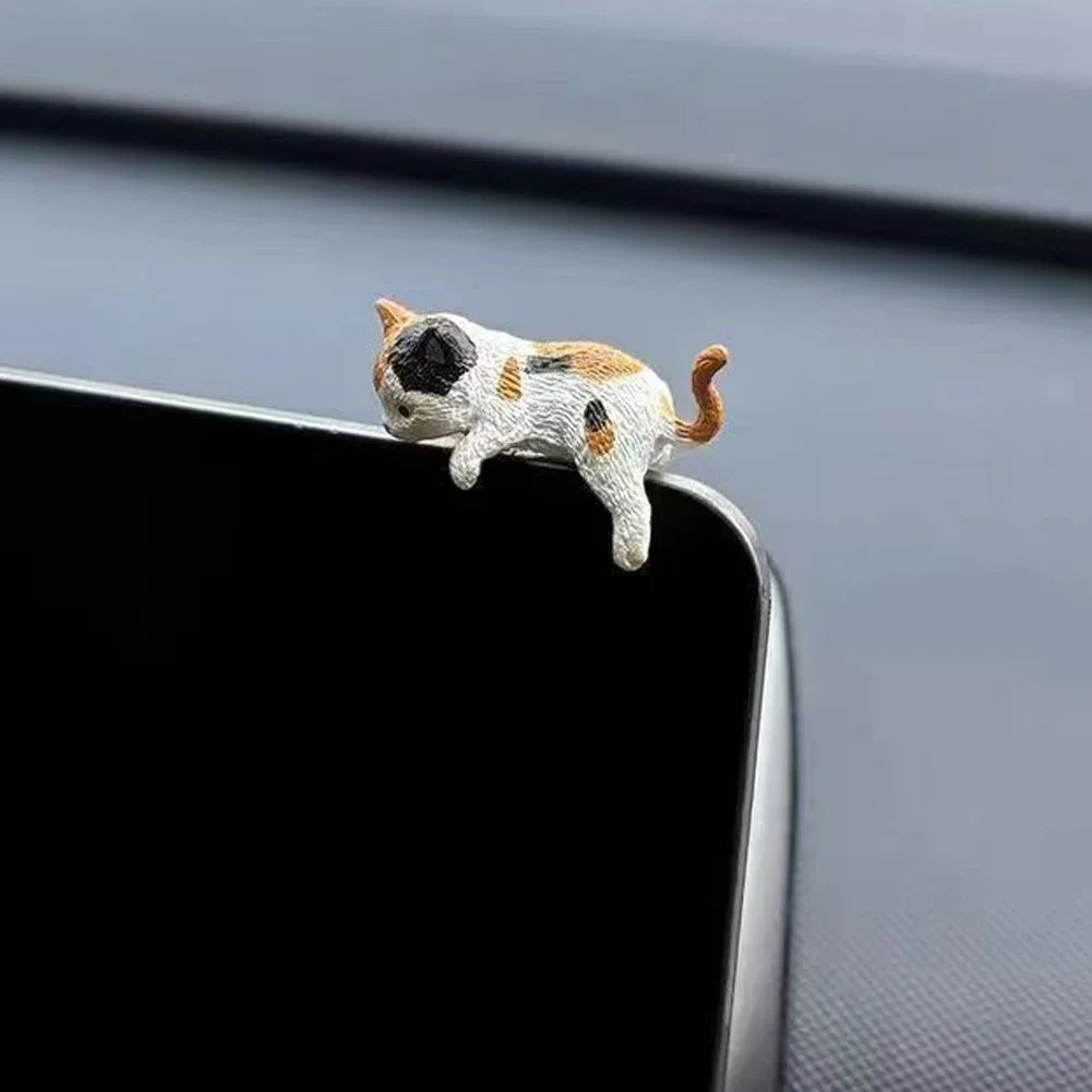 Cute Sleeping Cat Car Dashboard Ornament - Mini Cartoon Cat Decoration for Center Consoles and Navigation Screens