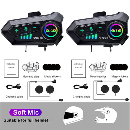 Kebidumei YP10 2X Wireless Bluetooth 5.3 Motorcycle Helmet Intercom – Waterproof Headset with 300m Range Speaker Earphones