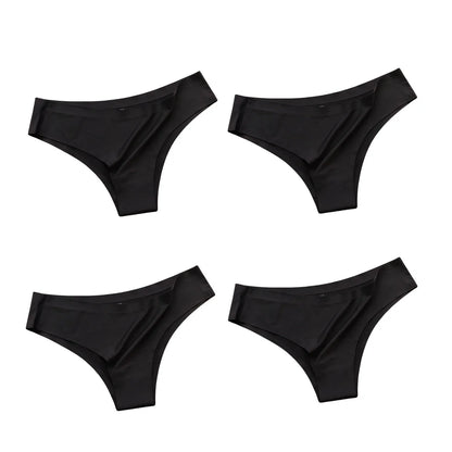 4PCS Seamless Ice Silk G-String Panties for Women – Low Waist, Soft Ultra-Thin Sexy Underwear Briefs