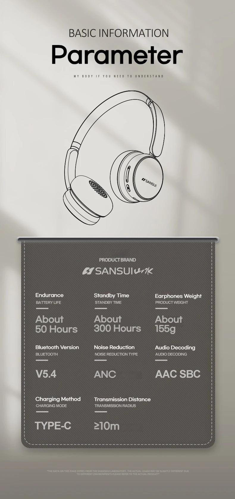 Sansui DT11 ANC Wireless Bluetooth 5.4 Headphones – Over-Ear Retro Earphones with 45dB Noise Reduction & 50H Playtime