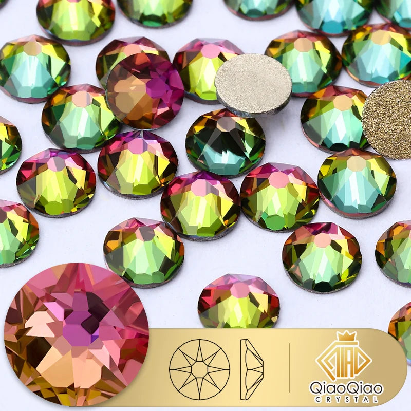 QIAO 2088 Crystal Nail Art Rhinestones — Flat Back Non-Hotfix Strass for DIY Nail Decorations (8 Big + 8 Small)