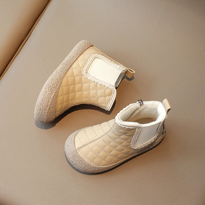Autumn Winter Baby Girls Boots — Waterproof, Windproof, Non-Slip Plush Ankle Shoes for Kids