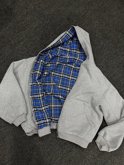 Women's Winter Plaid Hoodie - Warm Reversible Zip-Up Loose Fit Casual Sweatshirt
