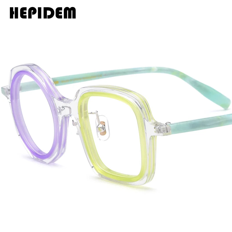 FONEX HEPIDEM Acetate Eyeglass Frames - Retro Round Vintage Eyewear for Men & Women