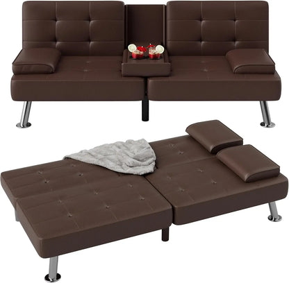 Modern Corduroy Futon Sofa Bed with Cup Holders & Removable Armrests – Folding Recliner Lounge, Green