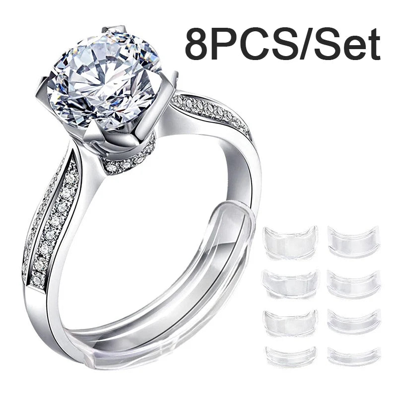 8-Size Silicone Invisible Ring Size Adjuster – Clear Jewelry Tightener & Reducer for Loose Rings Fit Correction Tool