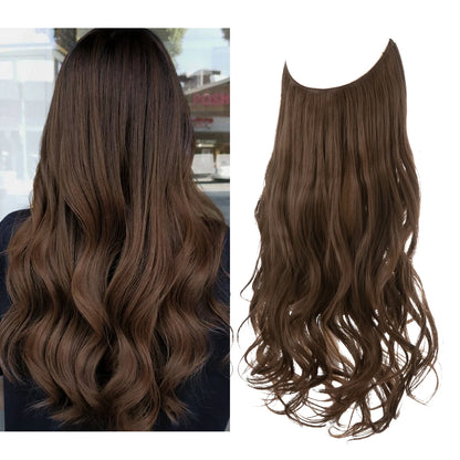 Synthetic Ombre Hair Extension - One Piece Invisible Wire Long Wavy Clipless False Hairpiece Black Blonde Pink