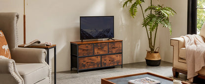 Living Room Display Cabinet – 5 Fabric Drawers with Steel Frame, Wardrobe Closet for Clothes Storage & Dresser