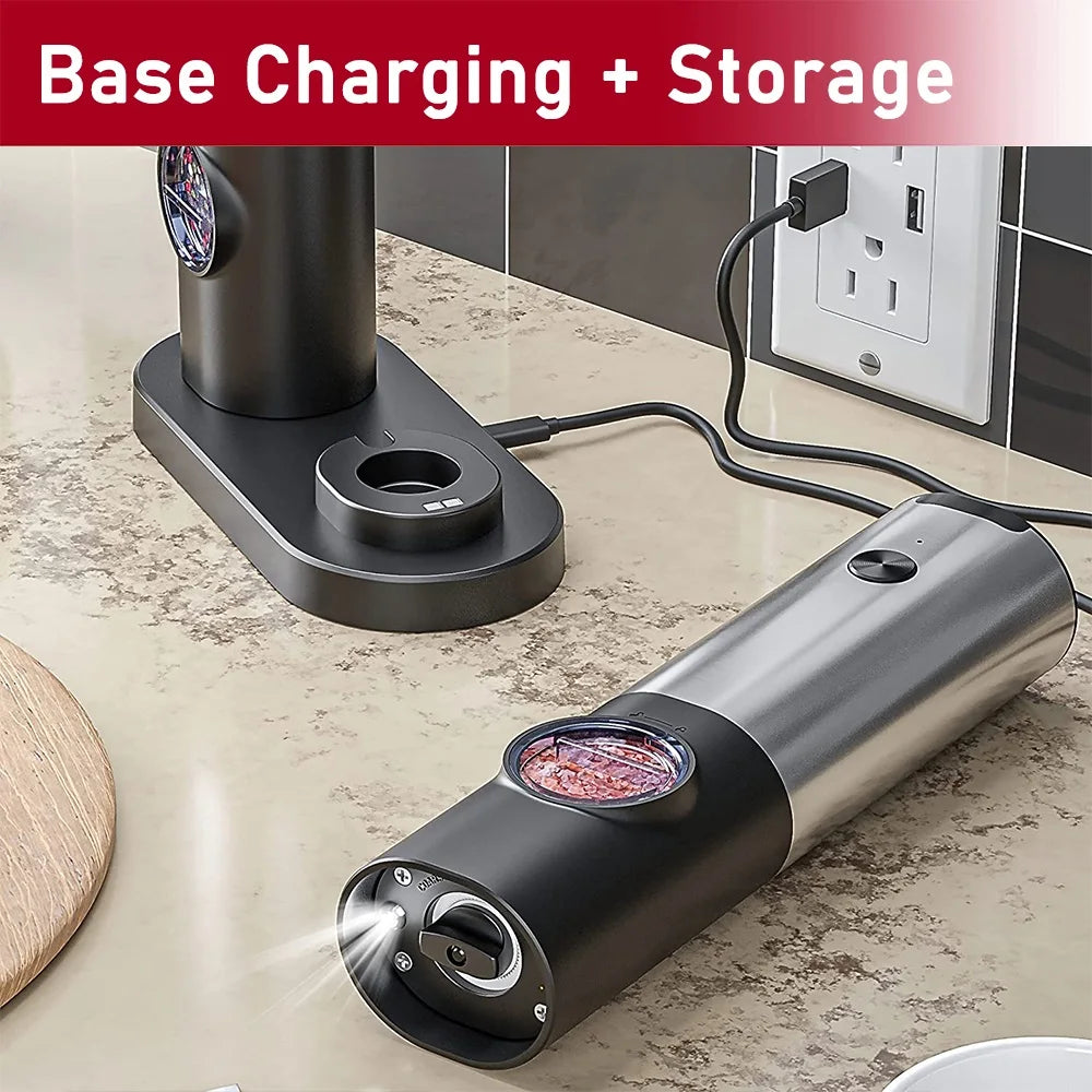 USB Rechargeable Electric Salt and Pepper Grinder: Adjustable Coarseness, Refillable Mill - Battery Powered Kitchen Gadget
