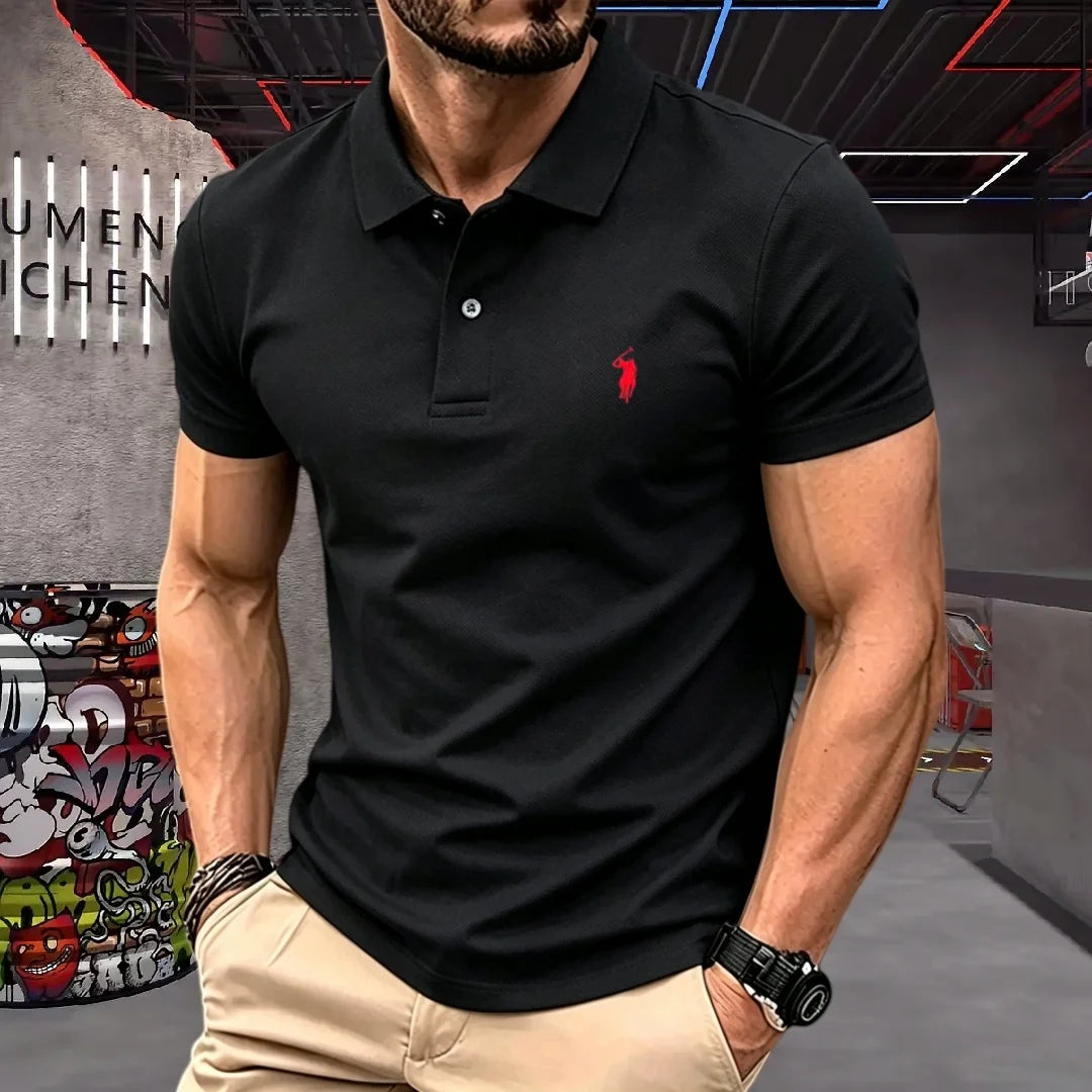 Men's 100% Cotton Luxury Polo Shirt - 2026 Summer Pony Embroidered Golf Casual Top