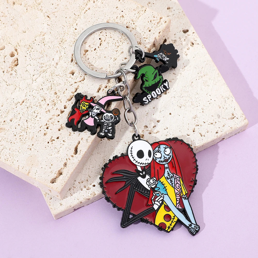 Jack & Sally Halloween Keychain - Nightmare Before Christmas Inspired Couple Keyring Gift