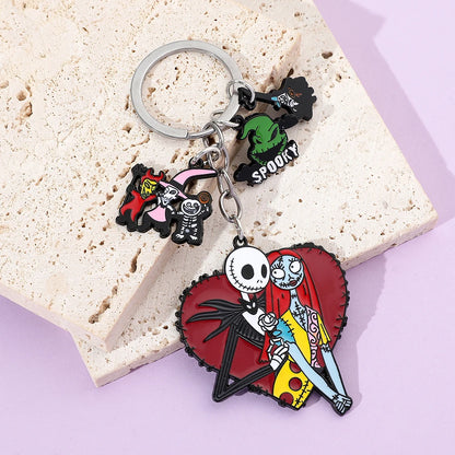 Jack & Sally Halloween Keychain - Nightmare Before Christmas Inspired Couple Keyring Gift