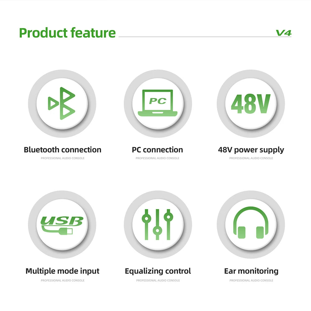 Debra V8 8-Channel Audio Mixer – Bluetooth & USB Mixer with 48V Phantom Power, Delay/Repeat Effects for PC Recording & Sound Console