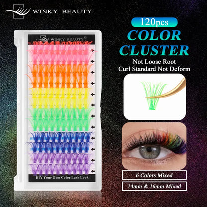 14/16mm D Curl Colorful Glitter Manga Lashes – Wispy Spikes, Soft DIY Cluster False Eyelashes