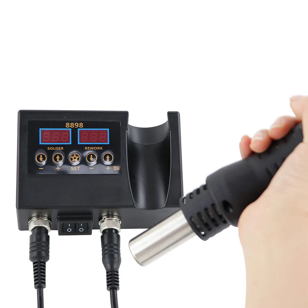 2-in-1 Soldering Station | Digital Temperature Adjustable SMD Solder Iron & Hot Air Heat Gun for PCB & IC Repair