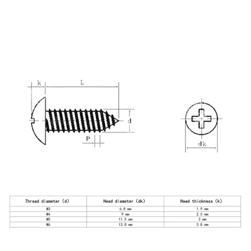 50/20/10pcs M3-M6 Stainless Steel Self-Tapping Screws – Cross Recessed Truss Head for Wood